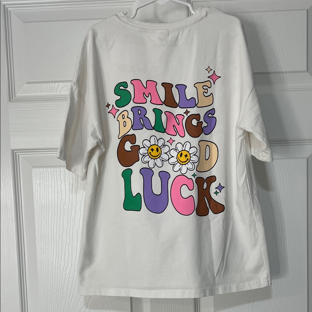 Kids Graphic Tee - Smile Brings Good Luck - Multicolor